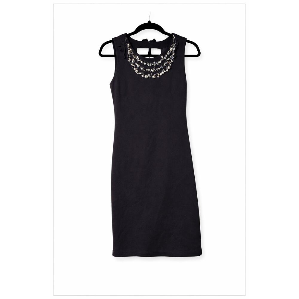 Rebecca Taylor Beaded Pearl Neckline Black Shift Mini Dress Size 2